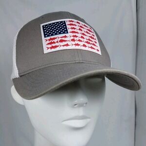 Columbia PFG American Flag Fishing Gray White Mesh Size S/M Snapback Logo